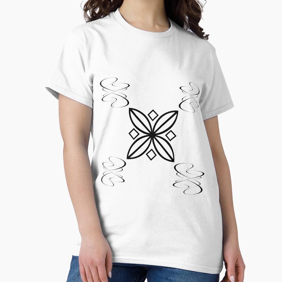 Black over White Abstract Line Art Flower Pattern by BrightMint Unisex , , , Long Sleeve Tee