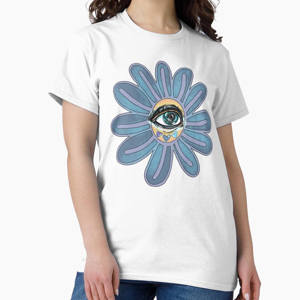 Groovy Trippy Blue Flower with Eye Sticker by libscreates