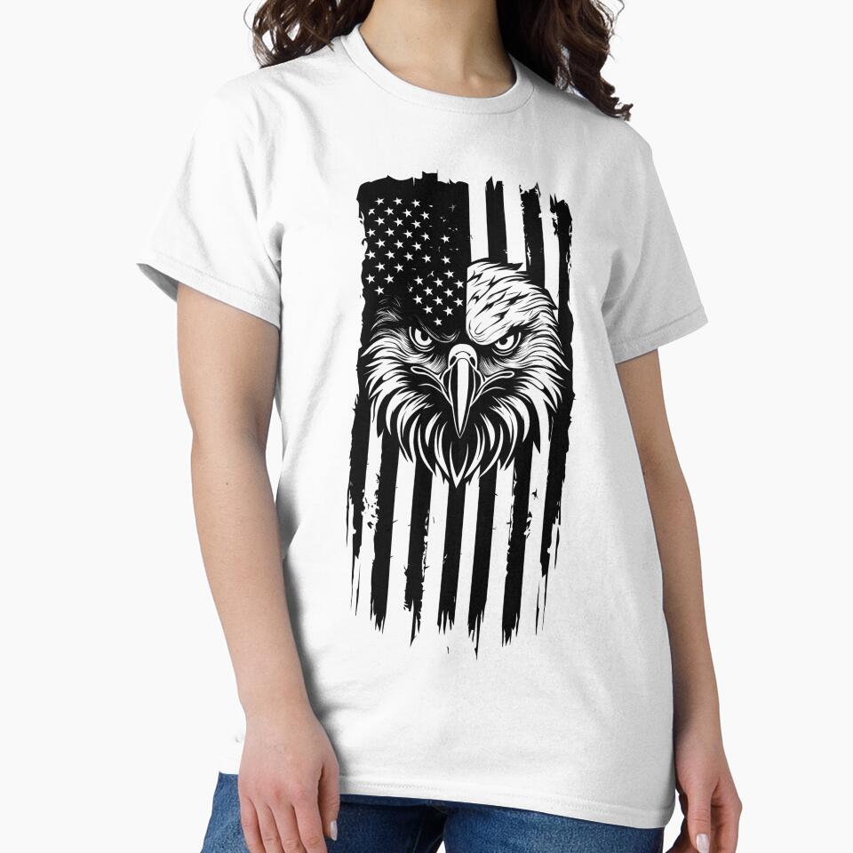 Premium black USA eagle on flag by Mate0 designer Unisex , , , Long Sleeve Tee