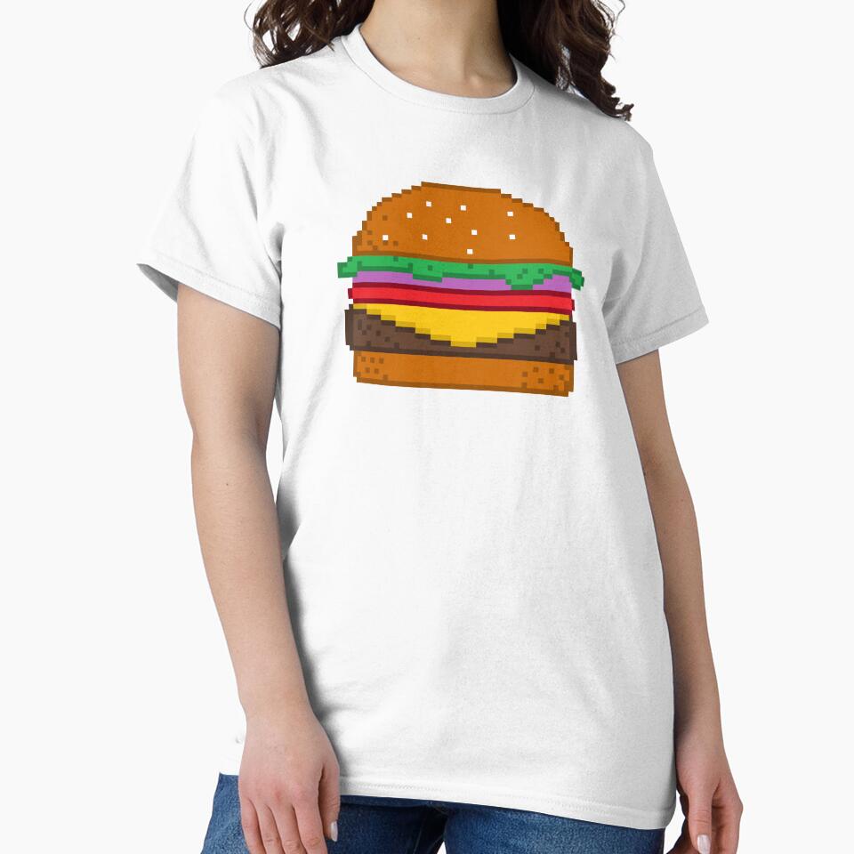 Hamburger, Pixel art by xtrolix Unisex , , , Long Sleeve Tee