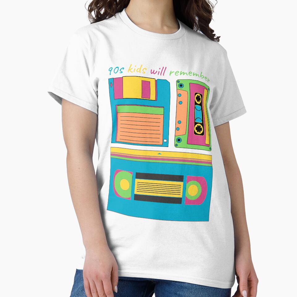 90s Kids Will Remember VHS Cassette Tape Floppy Disk Retro Vintage by Sid3walkArt2 Unisex , , , Long Sleeve Tee