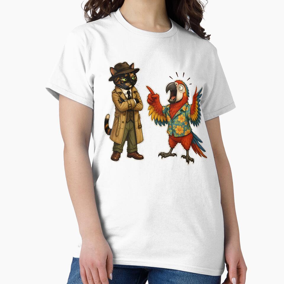 Funny Cat Detective and Dramatic Parrot Gift for Best Friend Introvert and Extrovert Duo True Crime Cat Lover by Martin's_Design