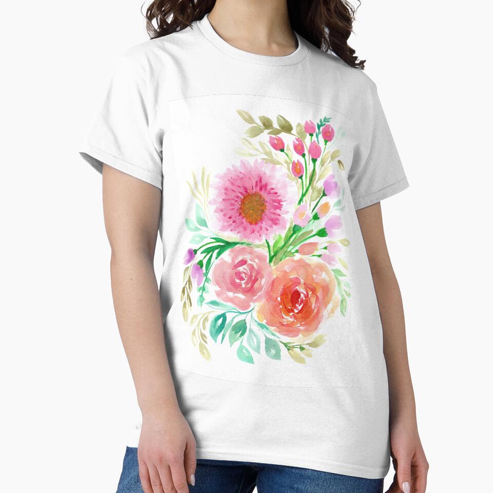 Pink Peach Flower in Watercolor Painting by MyArt23 Unisex , , , Long Sleeve Tee