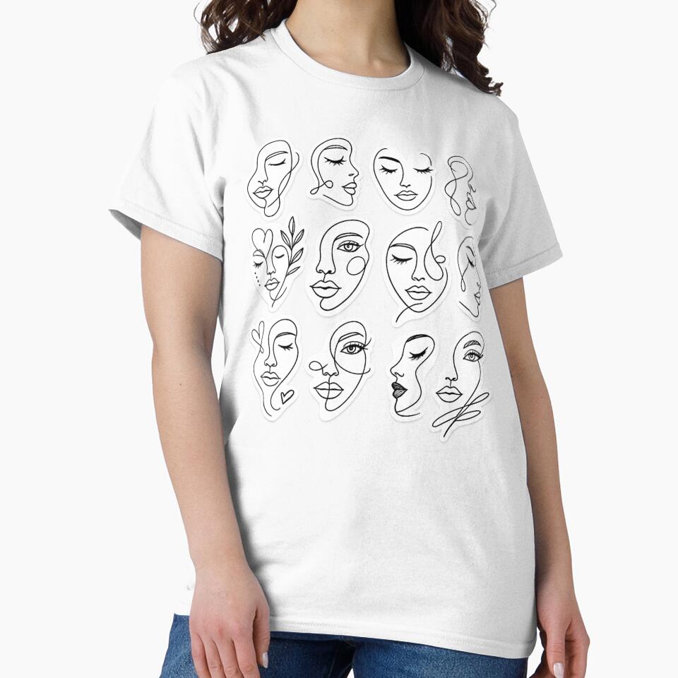 Abstract Line Art Faces Minimal Continuous Drawing Boho Aesthetic Modern Face Sketch Sticker by irfanshikh