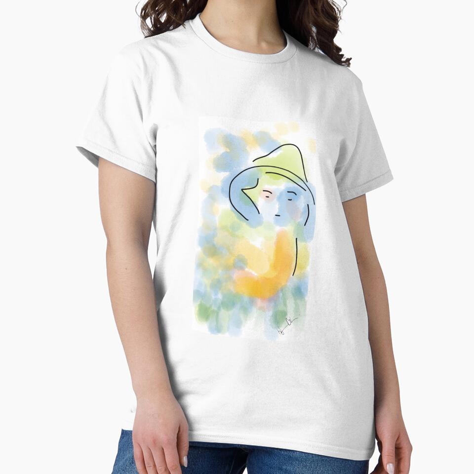 Girl wearing a hat - soft painting 009 by Hjortur Unisex , , , Long Sleeve Tee