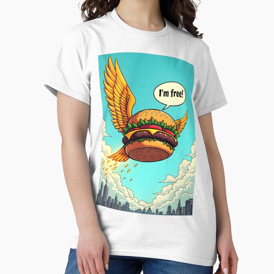 Flying Burger Art: Whimsical Designs of Burgers with Wings by WAUZ Unisex , , , Long Sleeve Tee
