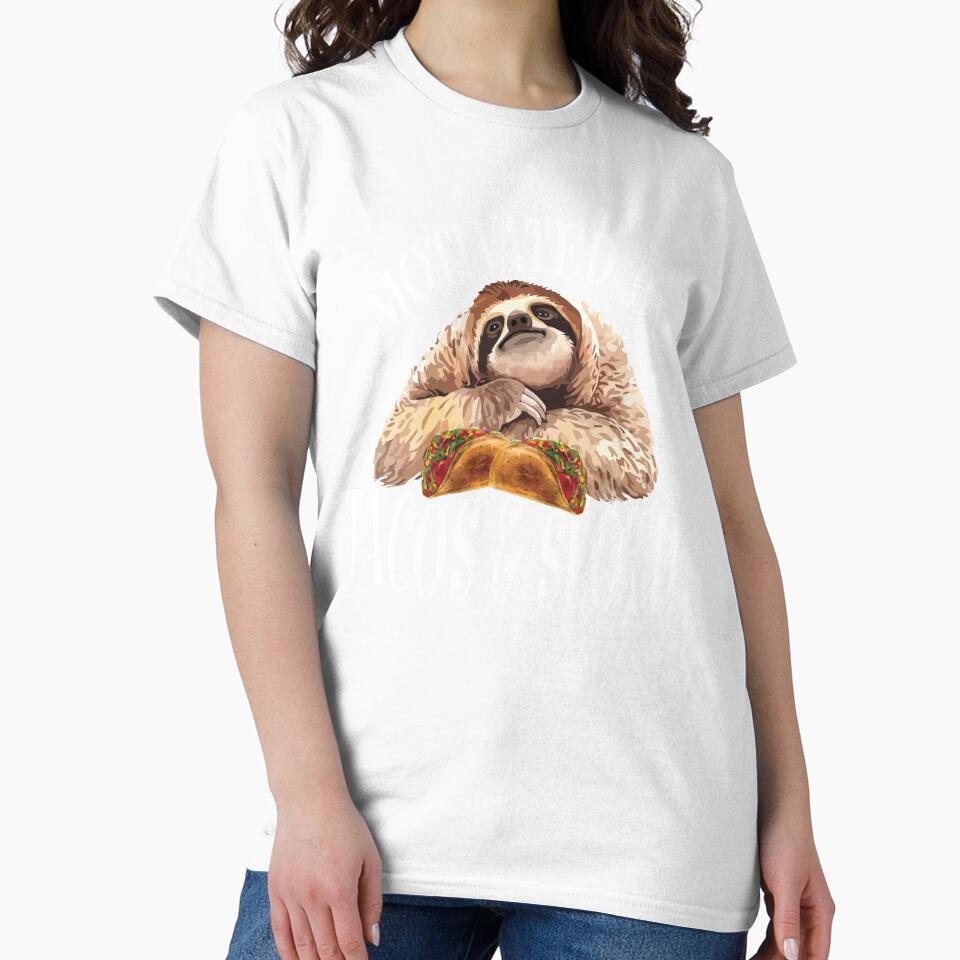 Motivated By Tacos And Sloths Taco Tshirt Funny Sloth by DSWShirts Unisex , , , Long Sleeve Tee