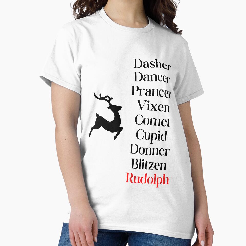 Simple Reindeer Names with Reindeer by SimpleSteve Unisex , , , Long Sleeve Tee