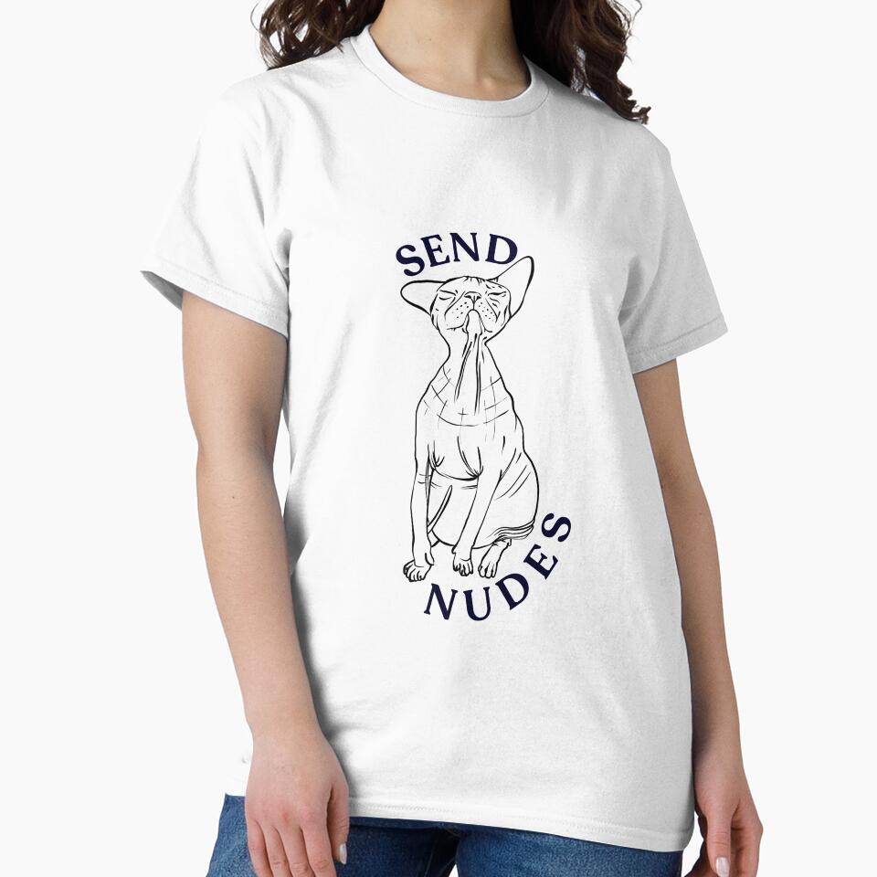 Rose Gold - Blush Pink - Cute Hairless Sphynx Cat - Send Nudes - Funny Quote - Line Drawing Wrinkly Kitty by AnanasArt