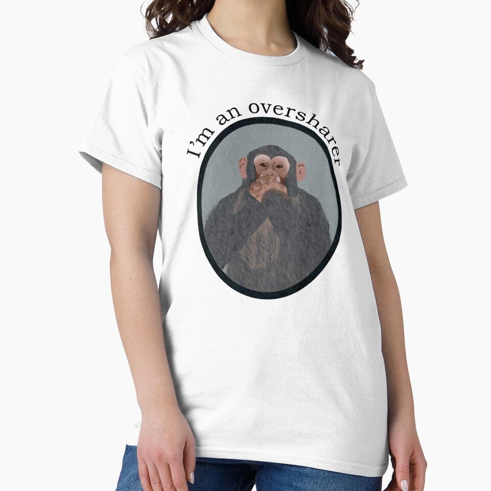 Oversharing Chimpanzee by Amy Hadden Unisex , , , Long Sleeve Tee