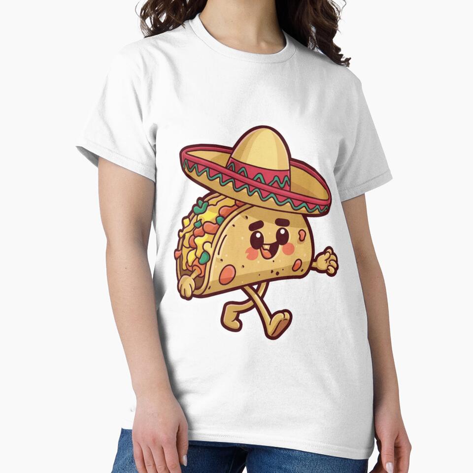 Adorable Taco with Sombrero Cartoon by yasarstore Unisex , , , Long Sleeve Tee