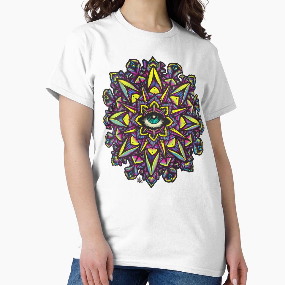 Dharma Wheel Neon Mandala Eye by Roberto Jaras Lira