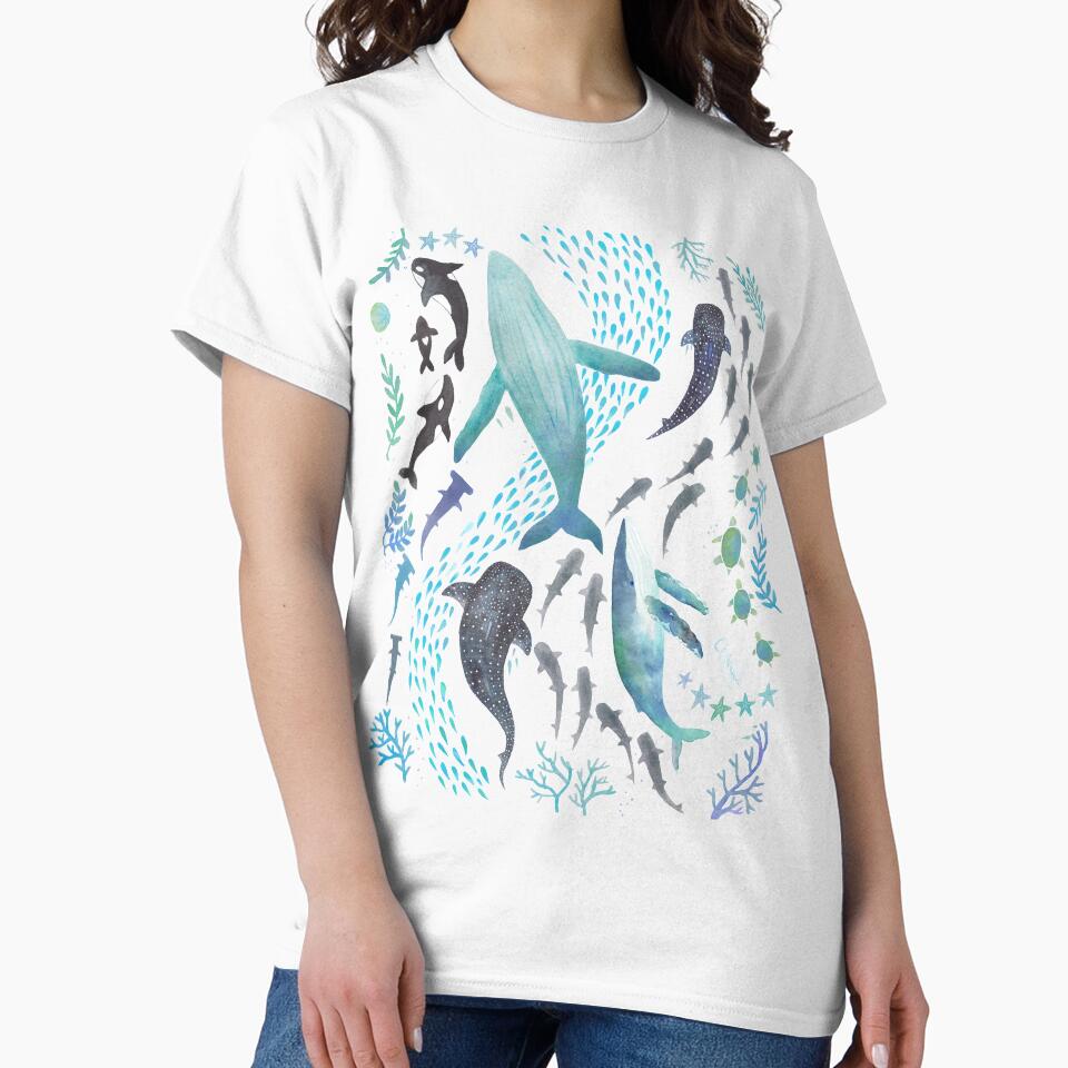 Sharks, Humpback Whales, Orcas & Turtles Ocean Play Print by jesschampagne