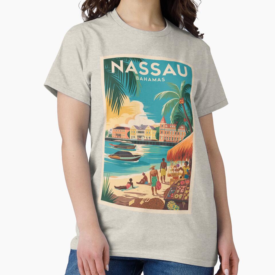 Nassau Vintage Travel Poster by TravelerRat Unisex , , , Long Sleeve Tee