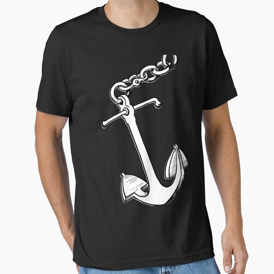 Black and White Anchor Line Art Pattern by BrightMint Unisex , , , Long Sleeve Tee