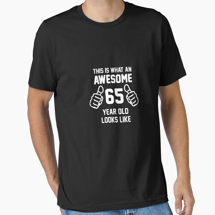 Awesome 65 Year Old Shirt 65th Birthday Great Gift for Grandparent Short-Sleeve Jersey Tee by Panda Branda