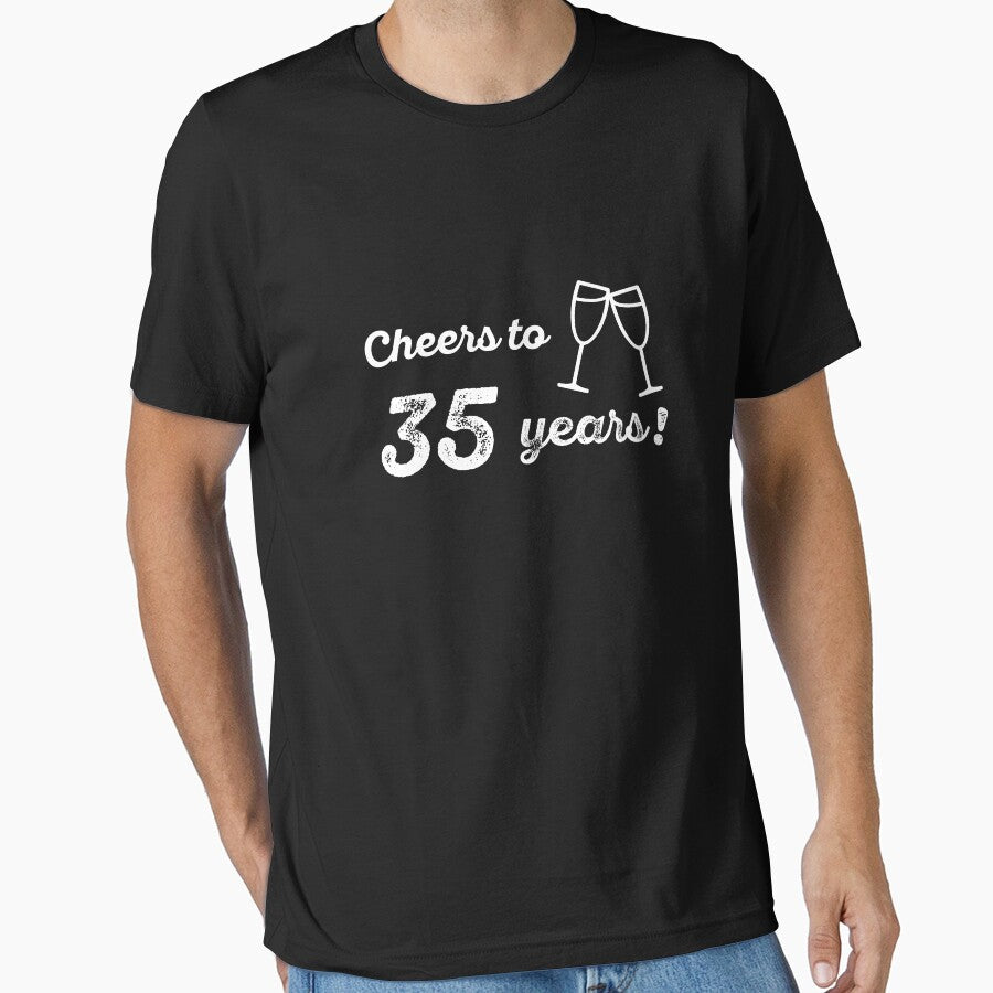 Cheers to 35 Years Shirt Funny 35th Birthday Great Gift for Friend or Family Unisex Short-Sleeve Jersey Tee by Panda Branda