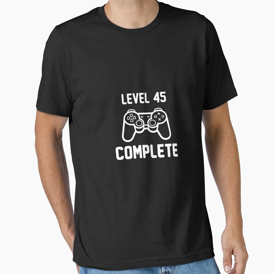 Level 45 Complete Shirt Funny 45th Birthday Gamer Great Gift for Friend or Colleague Unisex Short-Sleeve Jersey Tee by Panda Branda