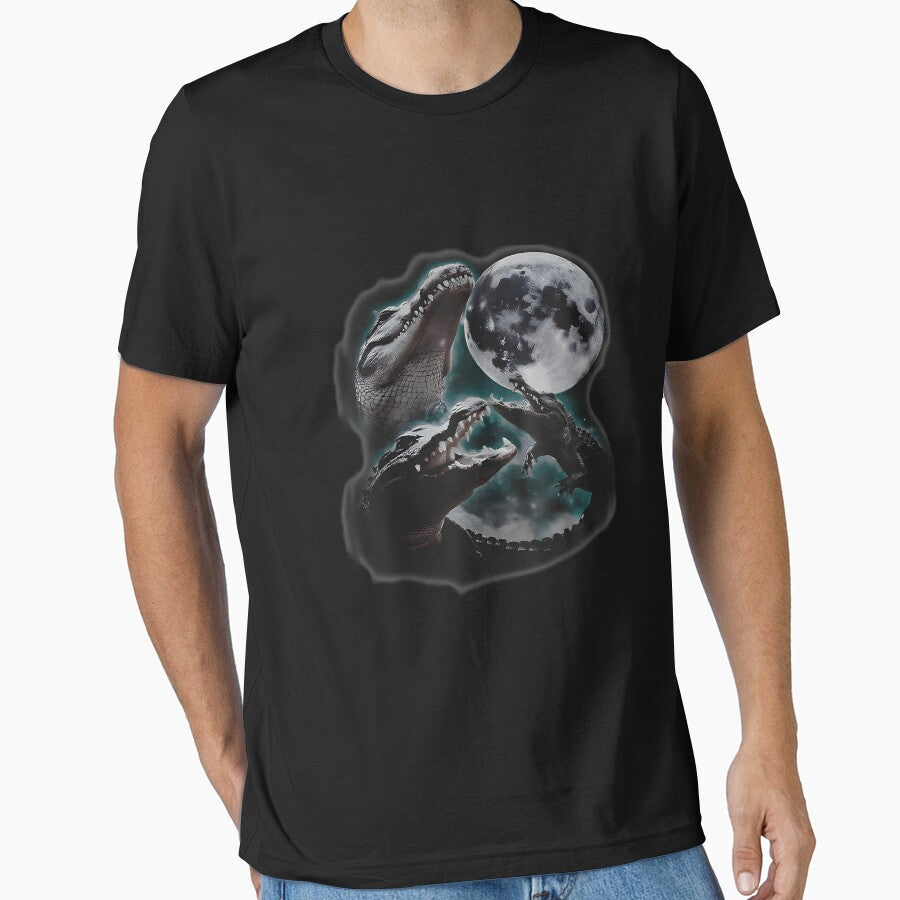 Three Weirdcore Crocodile At Moon by rcgela Unisex , , , Long Sleeve Tee