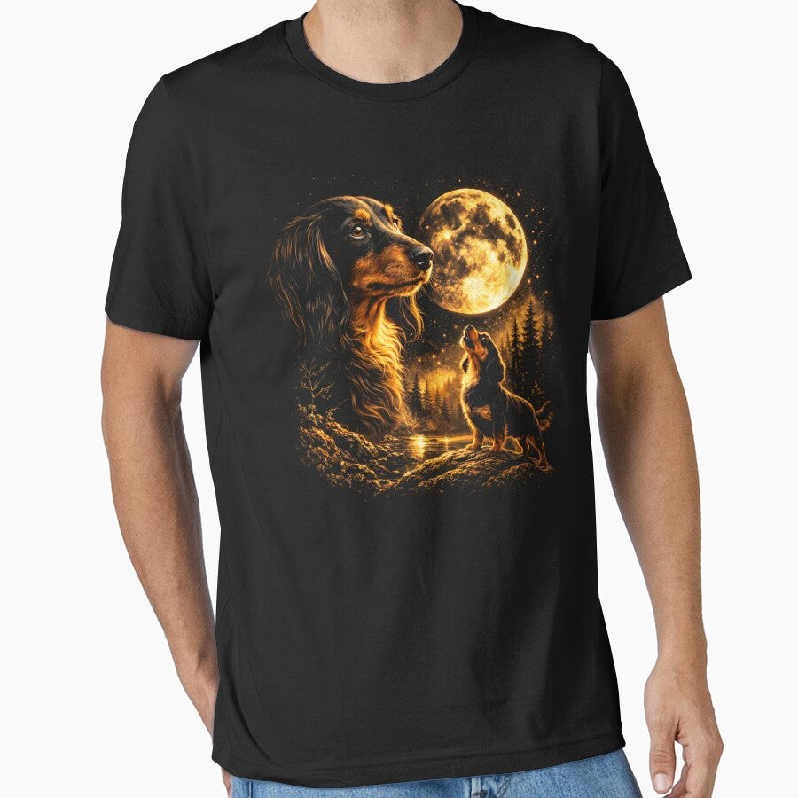 Dachshund Howling to The Moon Vintage 90s Retro Dachshund Graphic by will freed18 Unisex , , , Long Sleeve Tee