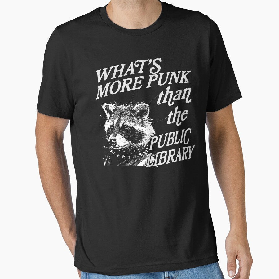 Whats more punk than the public library, Support Public Libraries shirt, vintage funny raccoon meme shirt, feral raccoon by samidsou