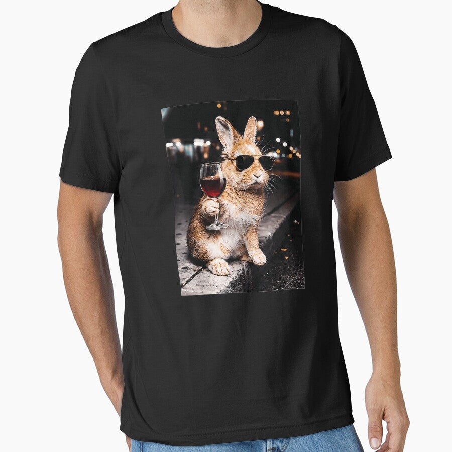 Funny Rabbit Sunglasses Wine Drinker Animal by SanTiOmal Unisex , , , Long Sleeve Tee