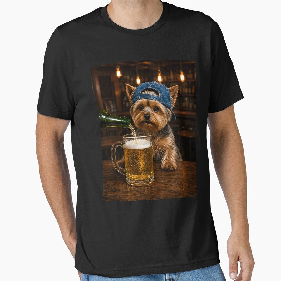 Yorkie Drinking Beer by zoes-ink Unisex , , , Long Sleeve Tee