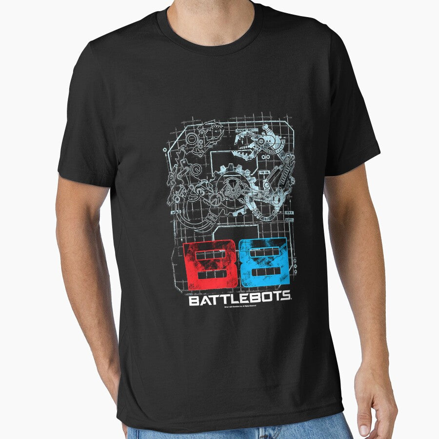 Battle'Bots Robot Schematics Logo Premium by DanielNaderer Unisex , , , Long Sleeve Tee