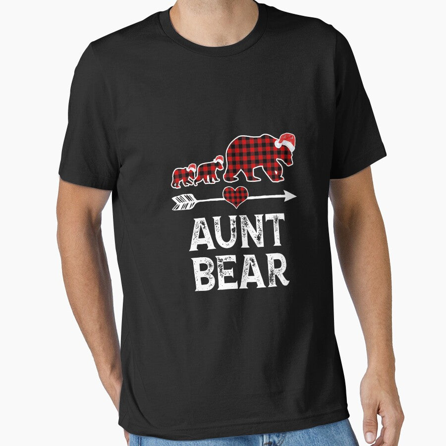 Aunt Bear Christmas Pajama Red Plaid Buffalo Family Gift Long Sleeve by hinettiker