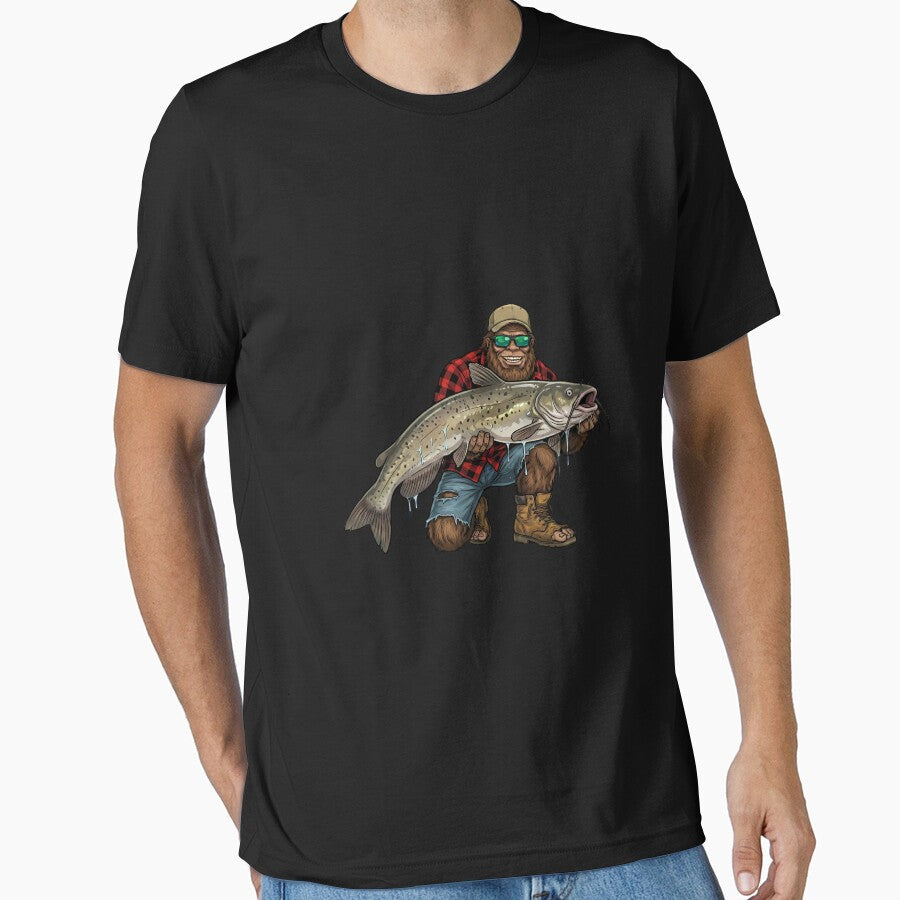 Bigfoot Channel Catfish Fishing Trophy Funny Sasquatch Long Sleeve by mjohnson9 Unisex , , , Long Sleeve Tee
