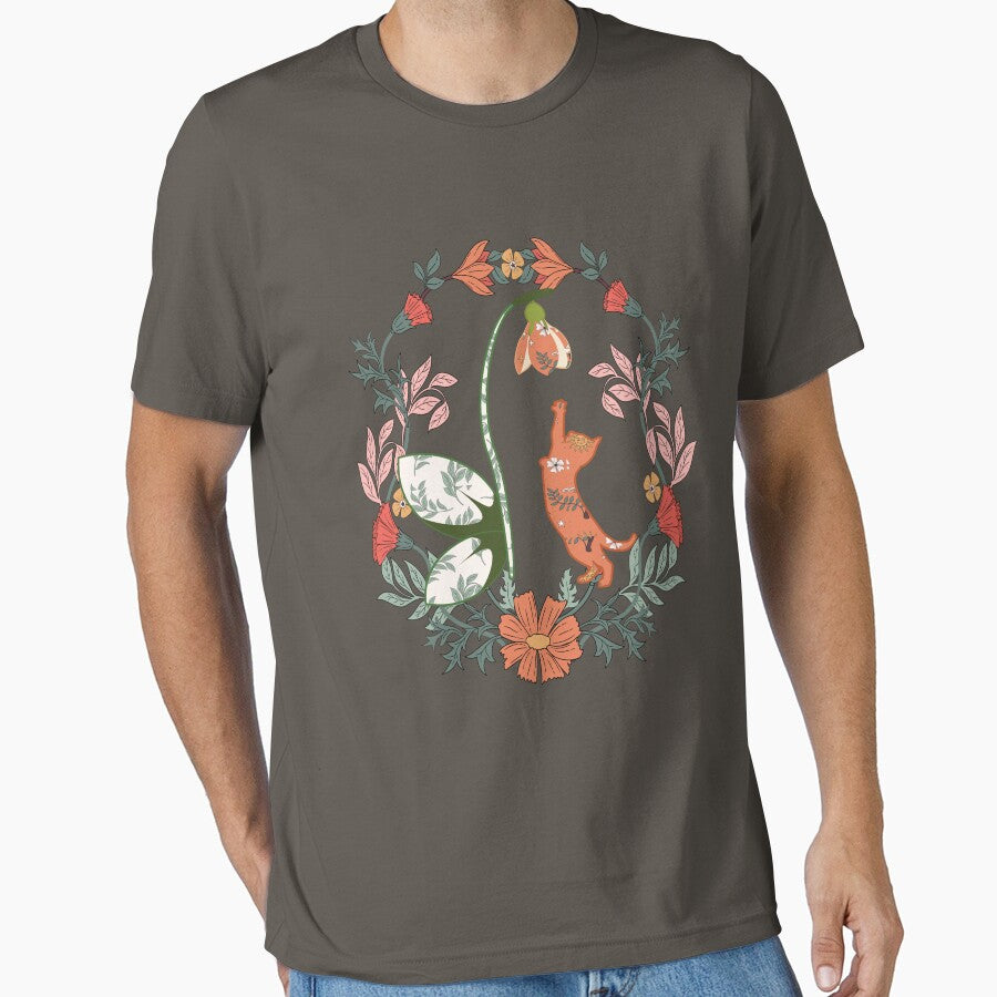 Boho Cat in Amid of Flowers: T-shirt by Vachala