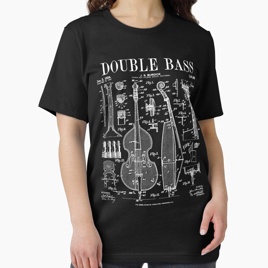 Double Bass Player Bassist Musical Instrument Vintage Patent by GrandeDuc Unisex , , , Long Sleeve Tee