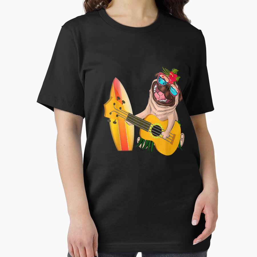 Cute Hawaiian Pug Playing Pineapple Ukulele Summer Vacation by KylaHyatts Unisex , , , Long Sleeve Tee