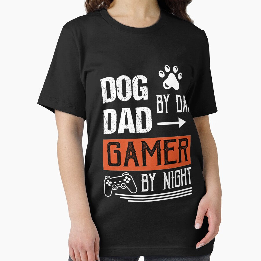 Mens Dog Dad By Day Gamer By Night Fathers Day Gamer Dad Premium by miriamee Unisex , , , Long Sleeve Tee
