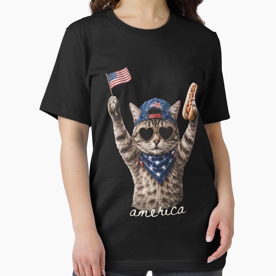 Retro America Cat Hot Dog Lovers Patriotic US Flag by studiopekepeke