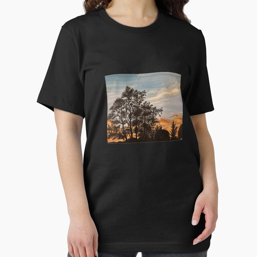 Sunset Tree Line Painting Premium by SilvanaBartheld Unisex , , , Long Sleeve Tee