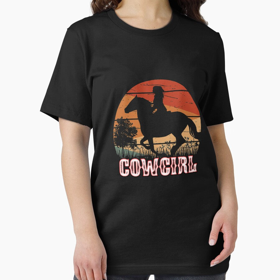 Cowgirl Girl Horse Riding Vintage Style Rodeo Texas Ranch Long Sleeve by sheliaconley Unisex , , , Long Sleeve Tee