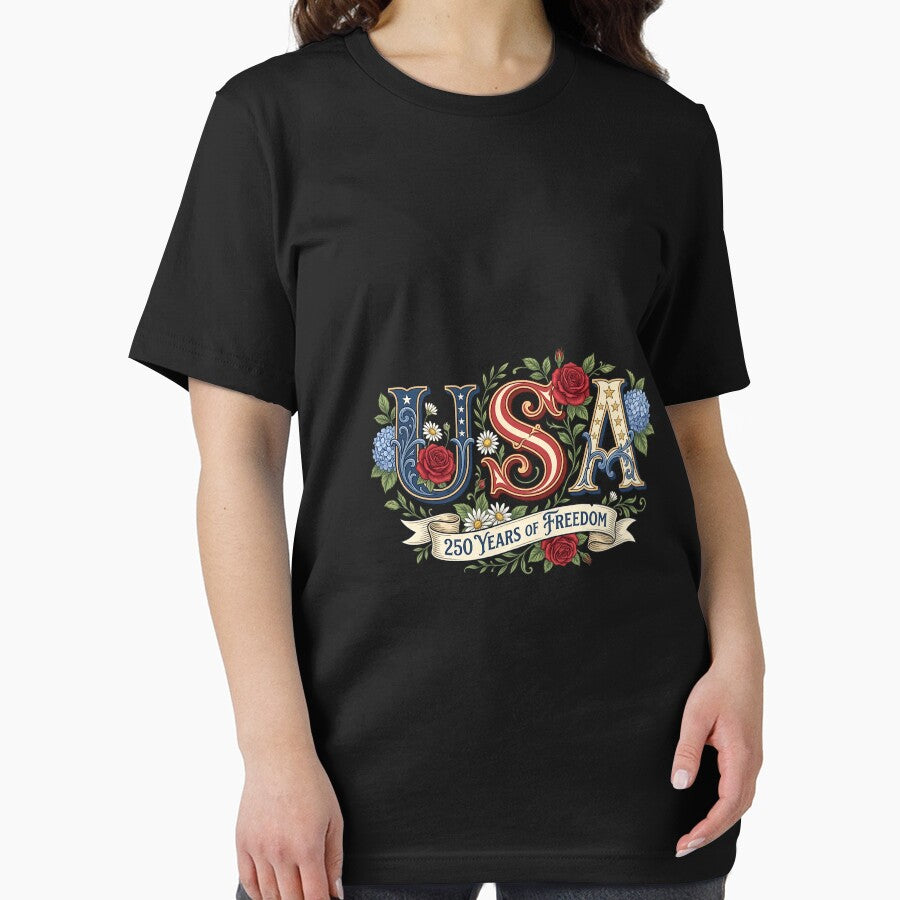 250th Anniversary USA Floral Women Patriotic 4th of July Long Sleeve by FrankIsabel Unisex , , , Long Sleeve Tee