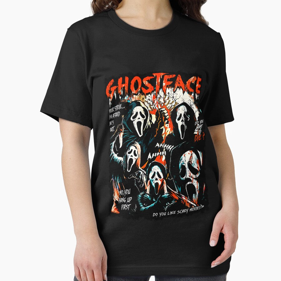 Ghostface Retro 90s Scream Movie Halloween by EstaGutmann Unisex , , , Long Sleeve Tee