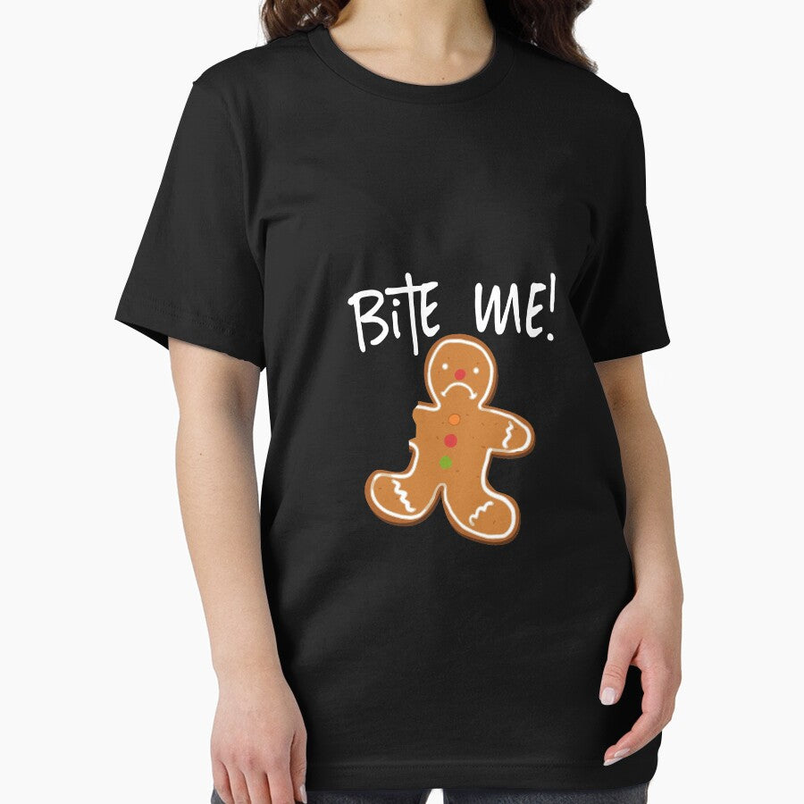 Bite Me! Gingerbread Man Cookie Funny Holiday Baking Long Sleeve by beckergree Unisex , , , Long Sleeve Tee