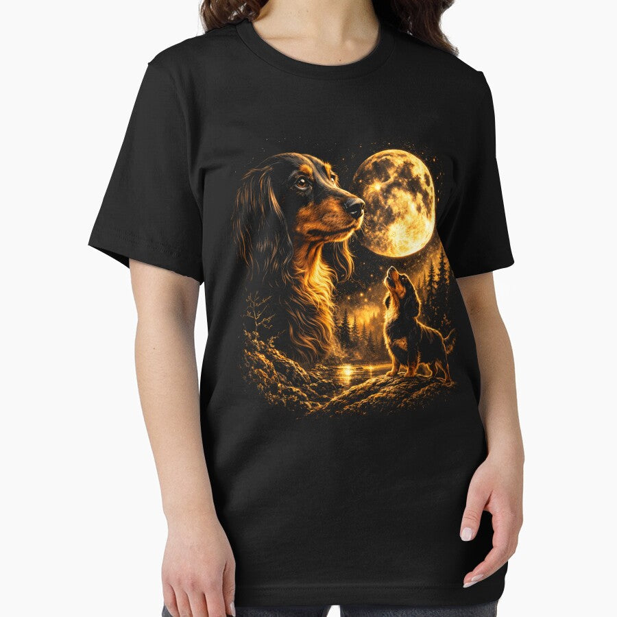 Dachshund Howling to The Moon Vintage 90s Retro Dachshund Graphic by will freed18 Unisex , , , Long Sleeve Tee