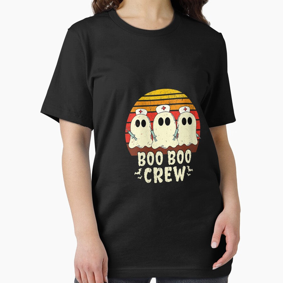 Womens Vintage Boo Boo Crew Nurse Halloween For Nurses RN Ghost V-Neck by BriefWagner