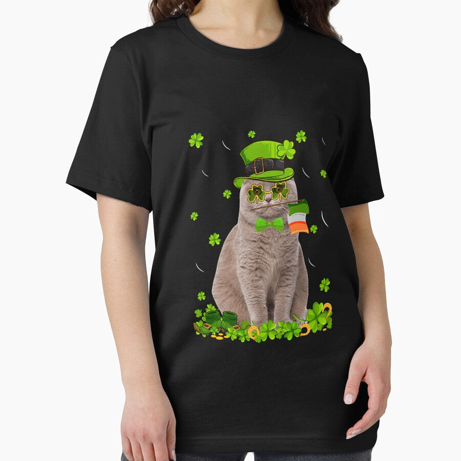 Funny St Patrick's Day Scottish Fold Cat Irish Shamrock Long Sleeve by marcipattysk1i Unisex , , , Long Sleeve Tee
