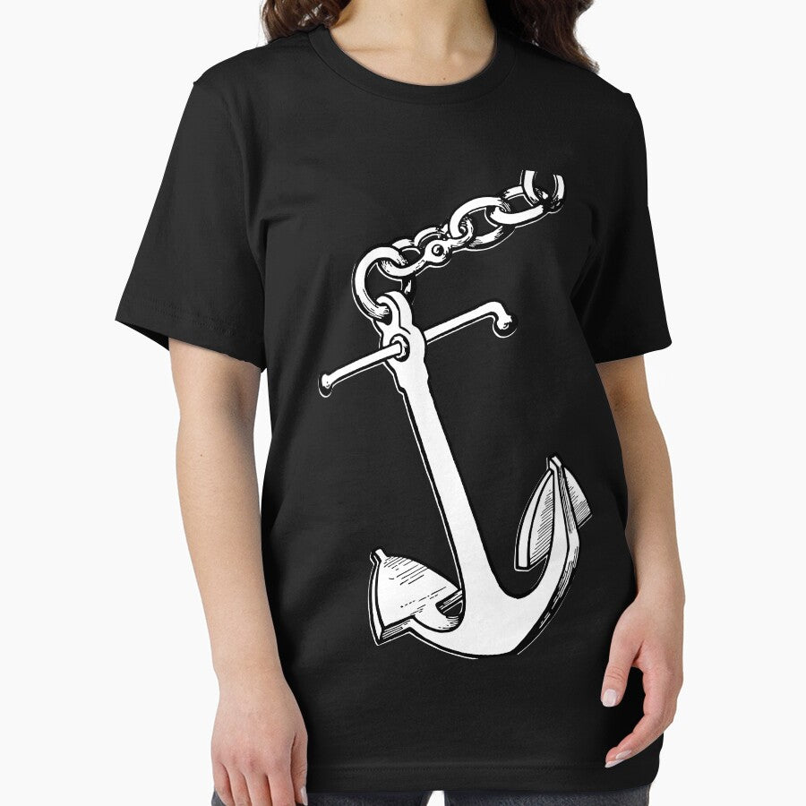 Black and White Anchor Line Art Pattern by BrightMint Unisex , , , Long Sleeve Tee