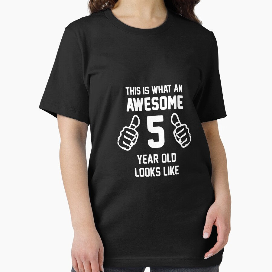 Awesome 5 Year Old Shirt Funny 5th Birthday Great Gift for A Kid, Child Short-Sleeve Jersey Tee by Panda Branda