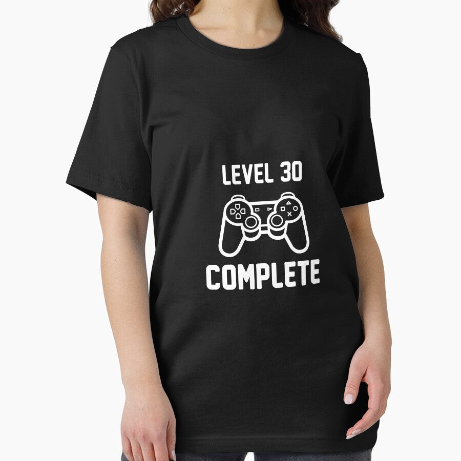 Level 30 Complete Shirt Funny 30th Birthday Gamer Great Gift for Friend or Colleague Unisex Short-Sleeve Jersey Tee by Panda Branda