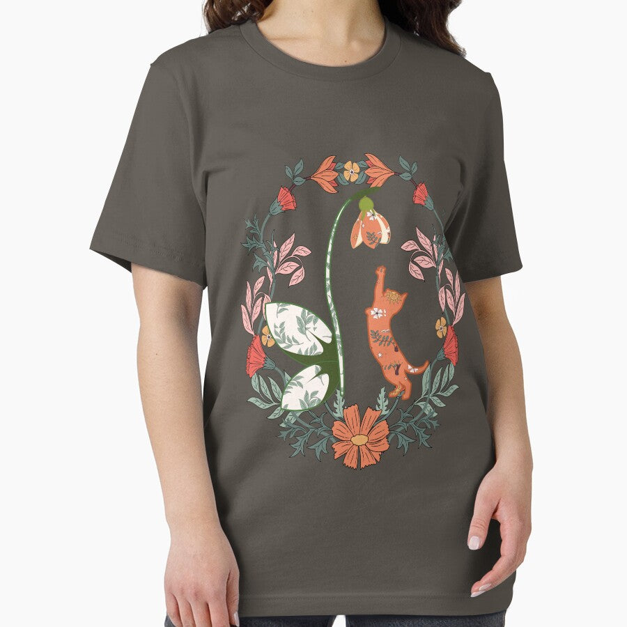 Boho Cat in Amid of Flowers: T-shirt by Vachala