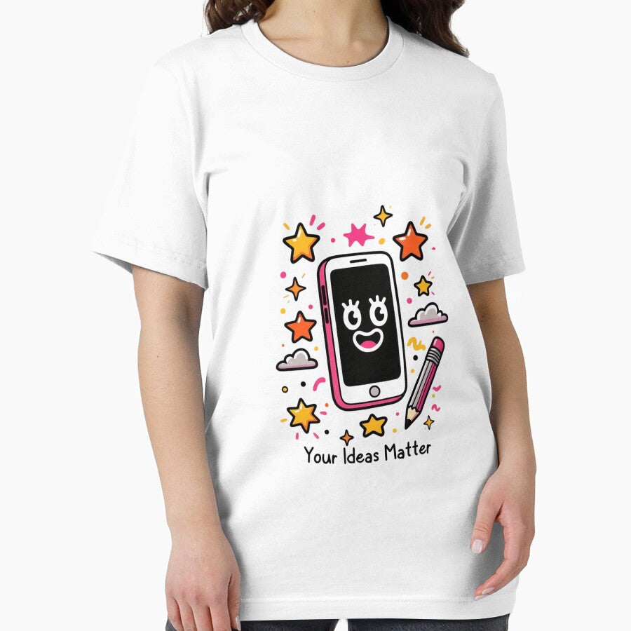 Your Ideas Matter – Happy Mobile Tee by EcoArtTees Unisex , , , Long Sleeve Tee