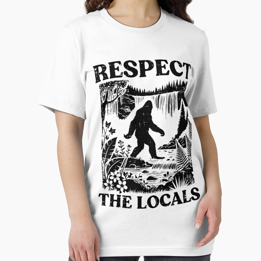 Bigfoot Respect Locals Vintage Sasquatch Park Women Men Kids by GreggRoss Unisex , , , Long Sleeve Tee
