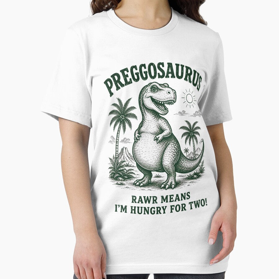 Preggosaurus Rawr Means I'm Hungry for Two by zoes-ink Unisex , , , Long Sleeve Tee